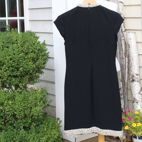 Rachel Zoe Black Pearl Trim Pleated Keyhole Neck Cap Sleeve Sheath  Dress Sz 6 - Picture 5 of 7